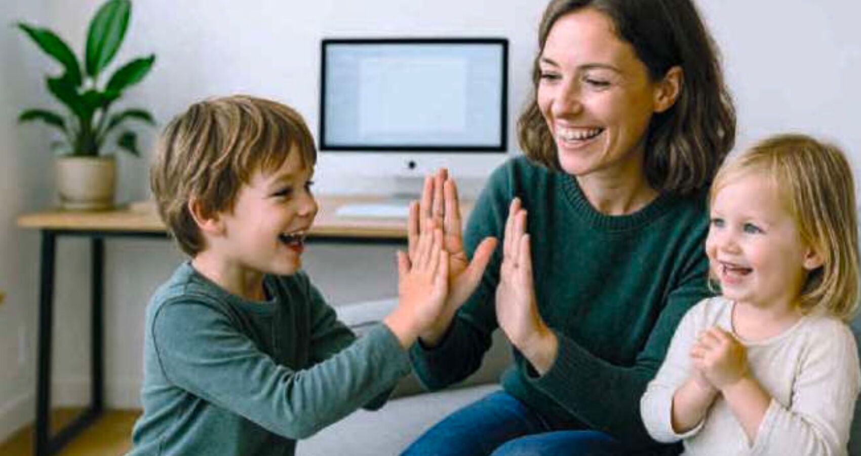 Mutter gibt Kindern High-Five