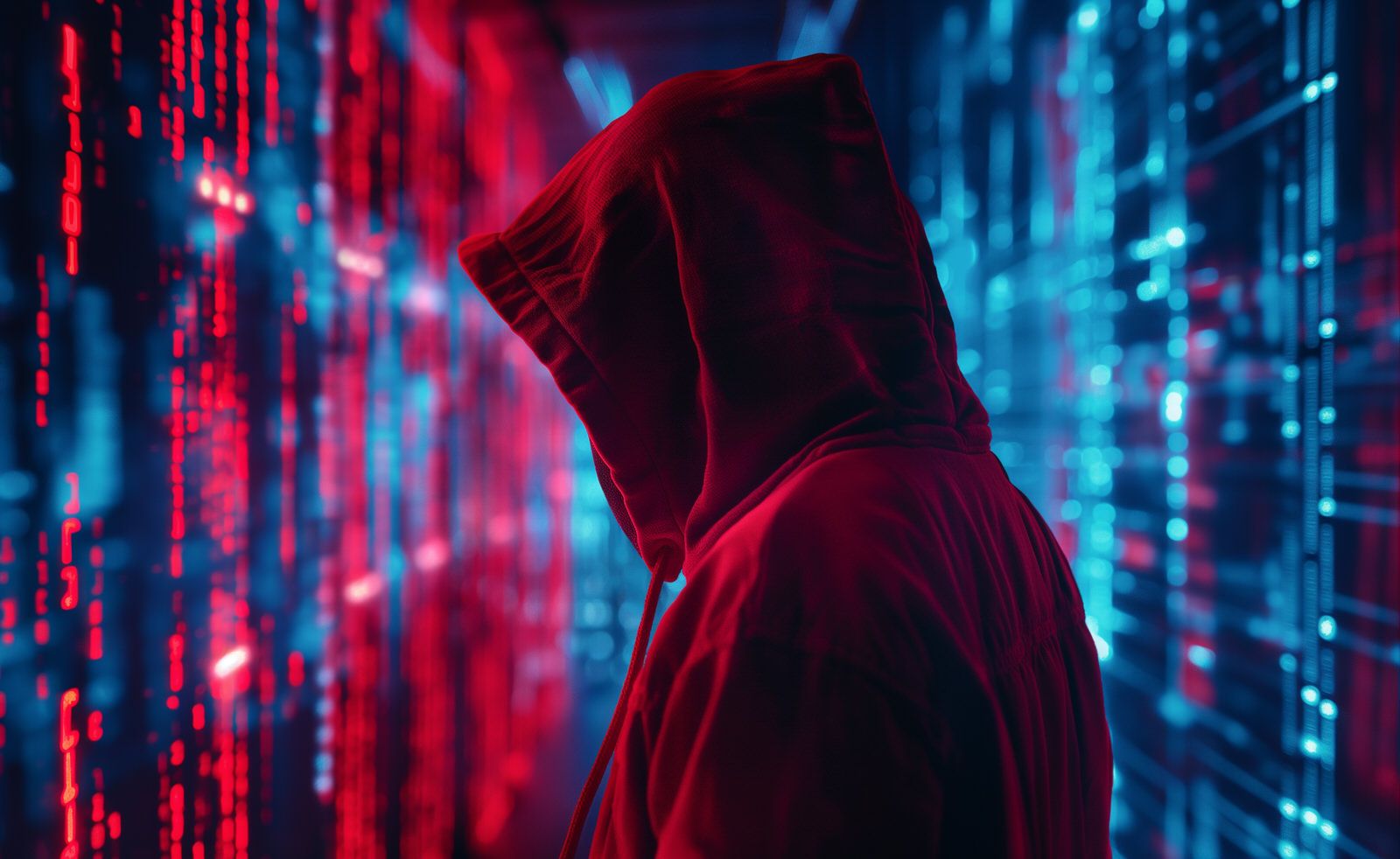 Person in rotem Hoodie